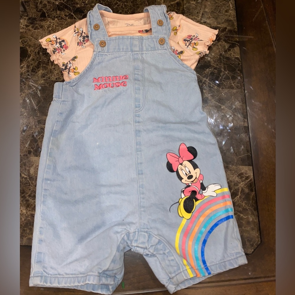disney 2 piece girls outfit overalls & tee size 18-24 months